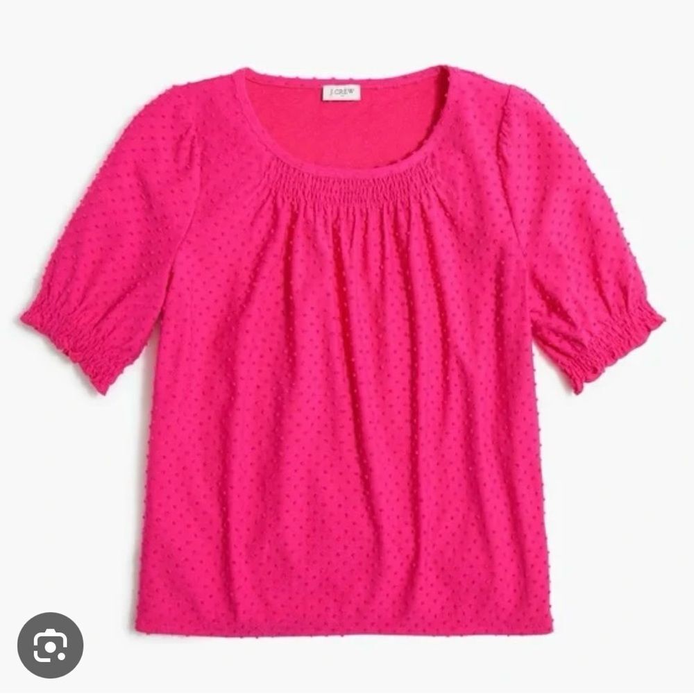 J. Crew Fuchsia Clip Dot Textured Puff Sleeve Top
